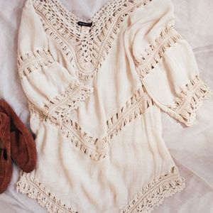 Knitted Woven Light Cream Shirt